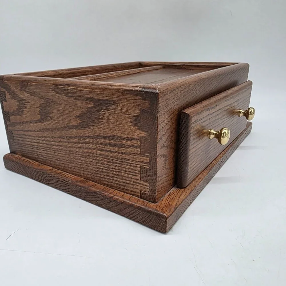 Vintage Genuine Walnut Jewelry Desk Valet Box 2 Drawer
